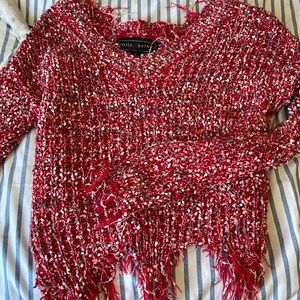 Long sleeve, blouse, red, multicolor with pink, light green,white, feathered